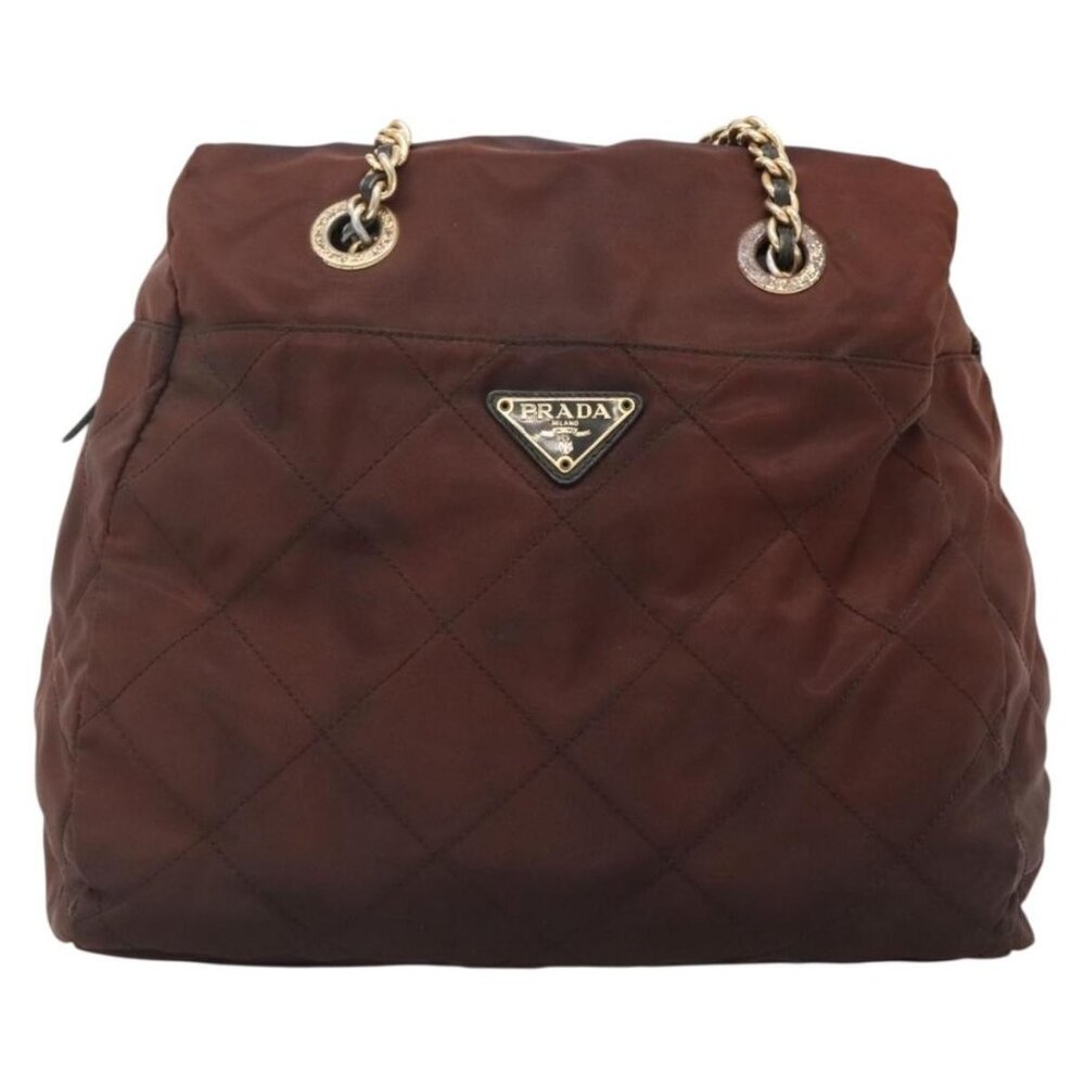 Authentic PRADA Chain Shoulder Bag Nylon Brown Gold - Picture 5 of 16